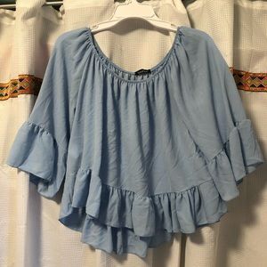 Boohoo pastel blue ruffle top